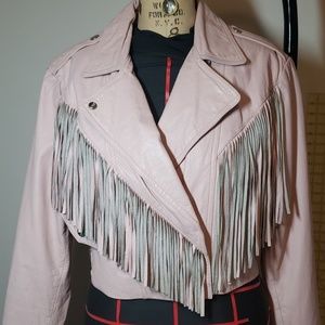 Pink Fringe Leather Jacket